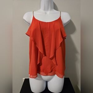 Marciano Vibrant Orange/Coral Flowy Top With Gold Chain Straps.